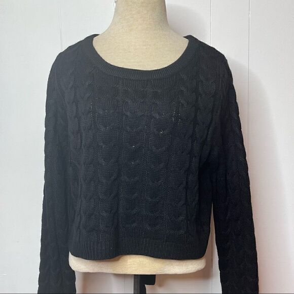 Lulus Tie Back Cable Knit Sweater Womens Medium Black Pullover Jumper - Picture 2 of 5